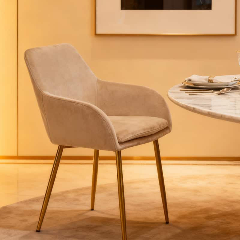 Velvet dining chair set, 2 pieces, dining chairs with gold metal legs, modern padded dining chairs suitable for dining rooms