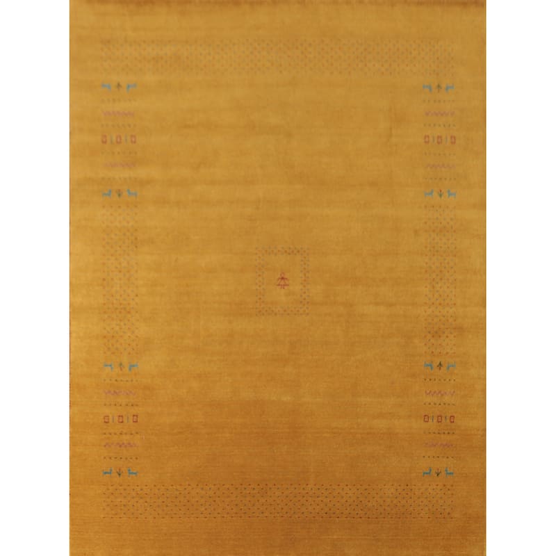 Gold Yellow Gabbeh Indian Area Rug Handmade Wool Carpet - 8'0"x 9'7"