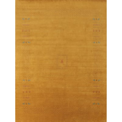Gold Yellow Gabbeh Indian Area Rug Handmade Wool Carpet - 8'0"x 9'7"