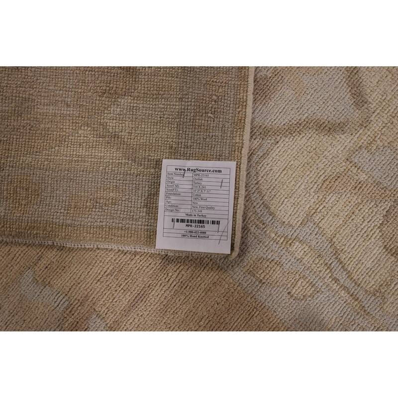 Vegetable Dye Oushak Turkish Rug Handmade Floral Beige Wool Carpet - 7'11" x 10'2"