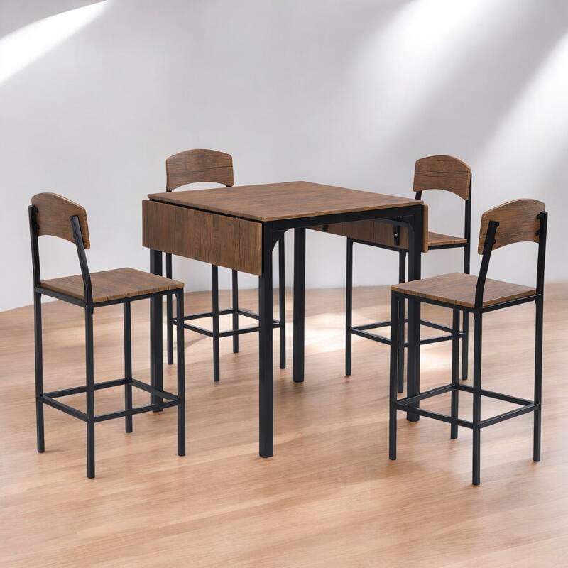 5-Piece Counter Height Drop Leaf Dining Table Set with 4 Chairs, Space-Saving Kitchen Table for Small Spaces and Dining Room