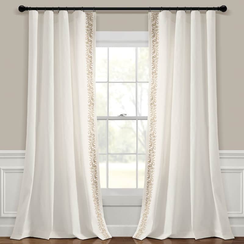 Lush Decor Luxury Modern Flower Linen Like Embroidery Border Window Curtain Panel Single