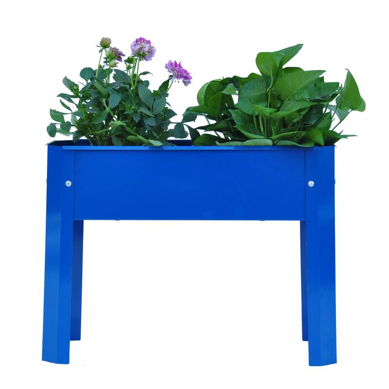 Outdoor Galvanized Raised Garden Bed Elevated Garden Planter Flowerpot Box with Legs for Gardening Vegetables Flower - Blue