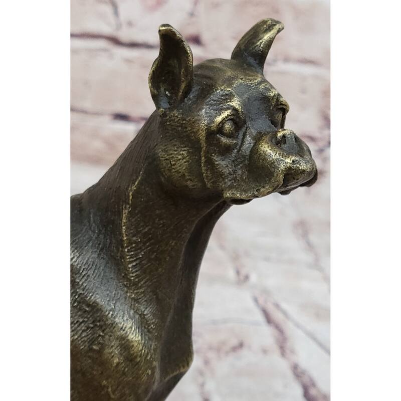 Boxer Imitative Dog Bronze Metal Statue Sculpture Collectible Decor Signed Art 8 Inches X 9 Inches