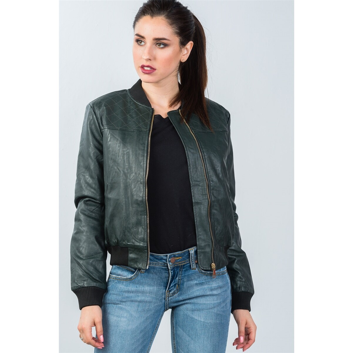 Shop Ladies Fashion Fully Lined Peacock Pleather Bomber Jacket