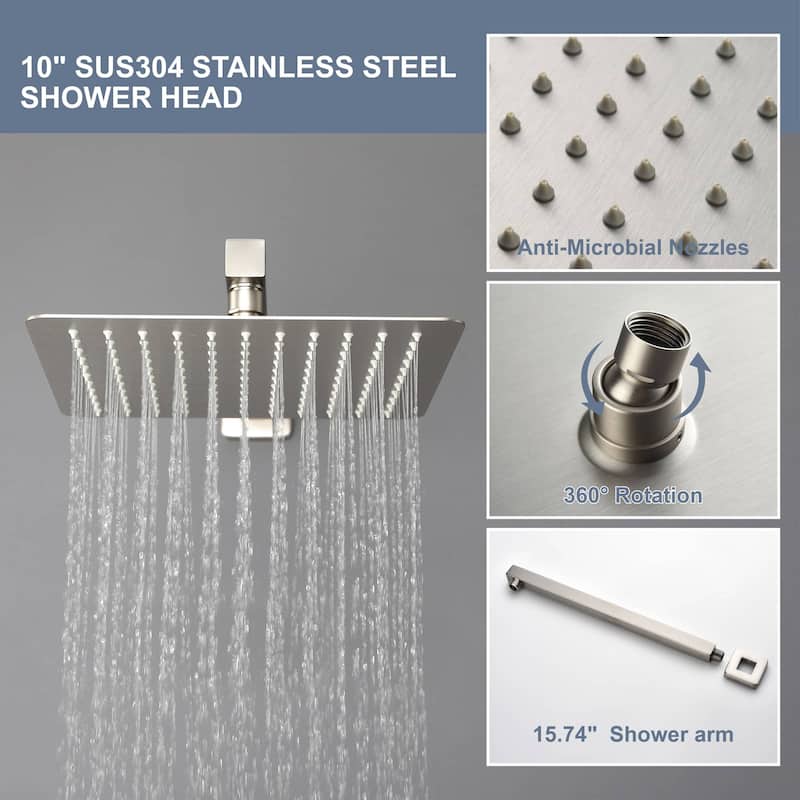 Wall Mounted Shower Faucet With Hand Shower Modern Shower System Set 10 Inch Rainfall Shower Head With Pressure Balance Valve