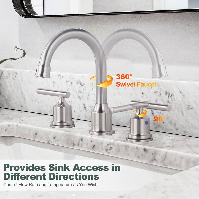WOWOW 8 in. Widespread Double-Handle Bathroom Faucet with Drain Kit