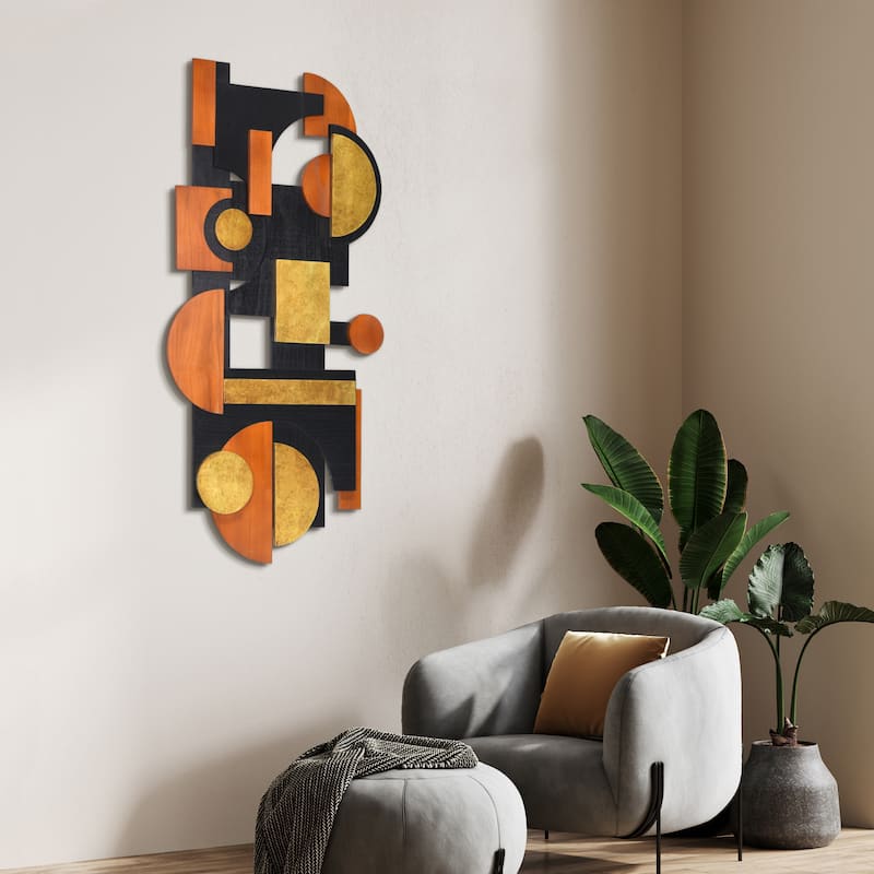 "Amber Embraces" Hand Made & Hand Finished Dimensional Solid Paulownia Wood Abstracts Wall Art