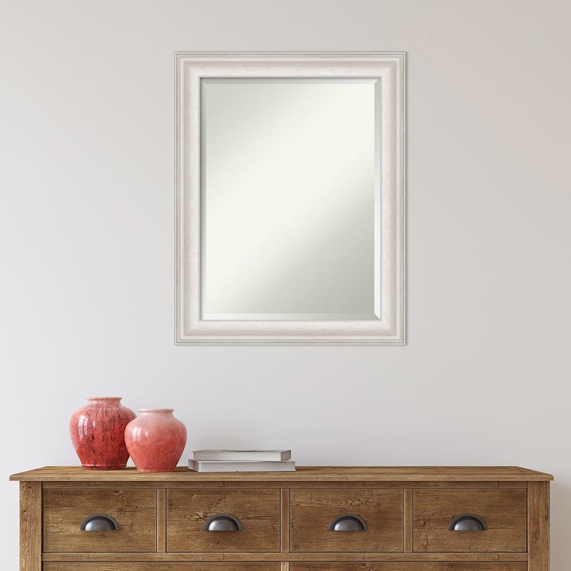 Beveled Bathroom Wall Mirror - Trio White Wash Silver Frame - Trio White Wash Silver