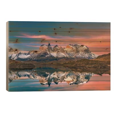 Chile Patagonia Torres Del Paine Stunning Mountain Sunset VII Print On Wood by Alex G Perez - Multi-Color