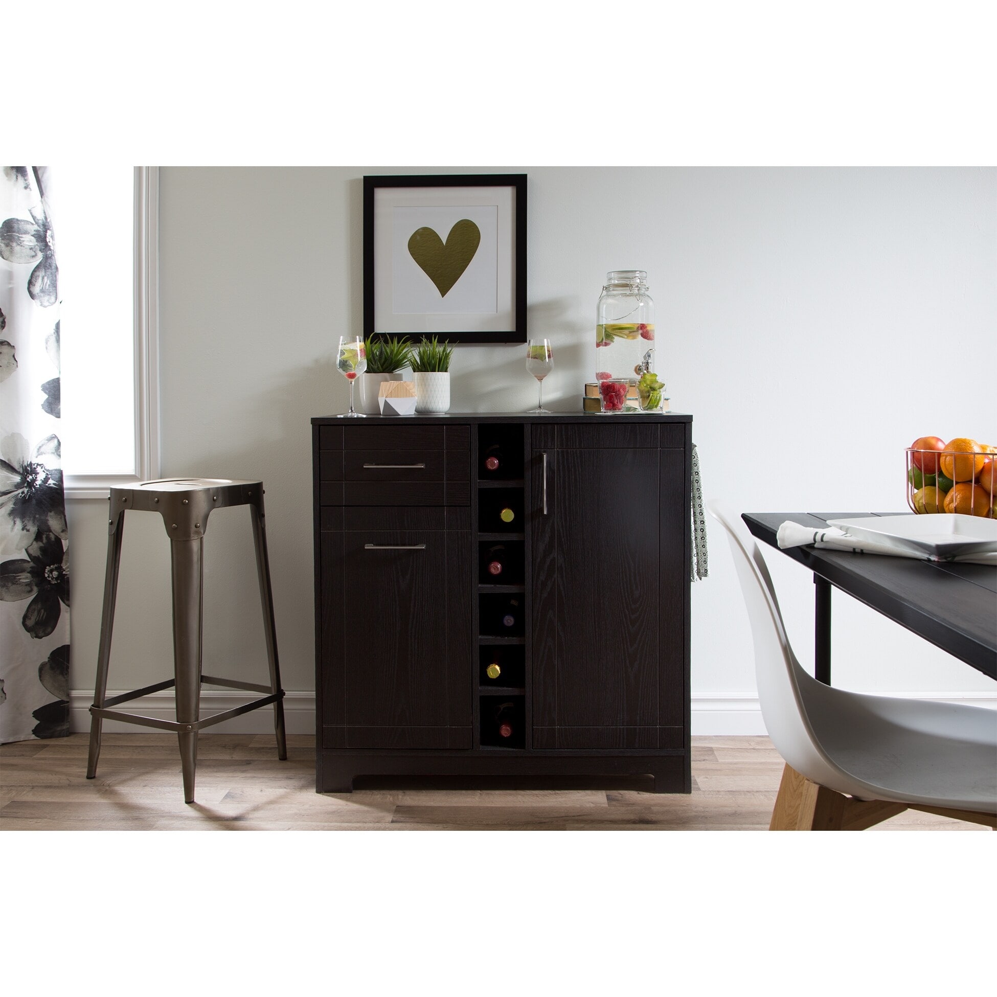 South shore vietti bar cabinet 2025 with bottle and glass storage