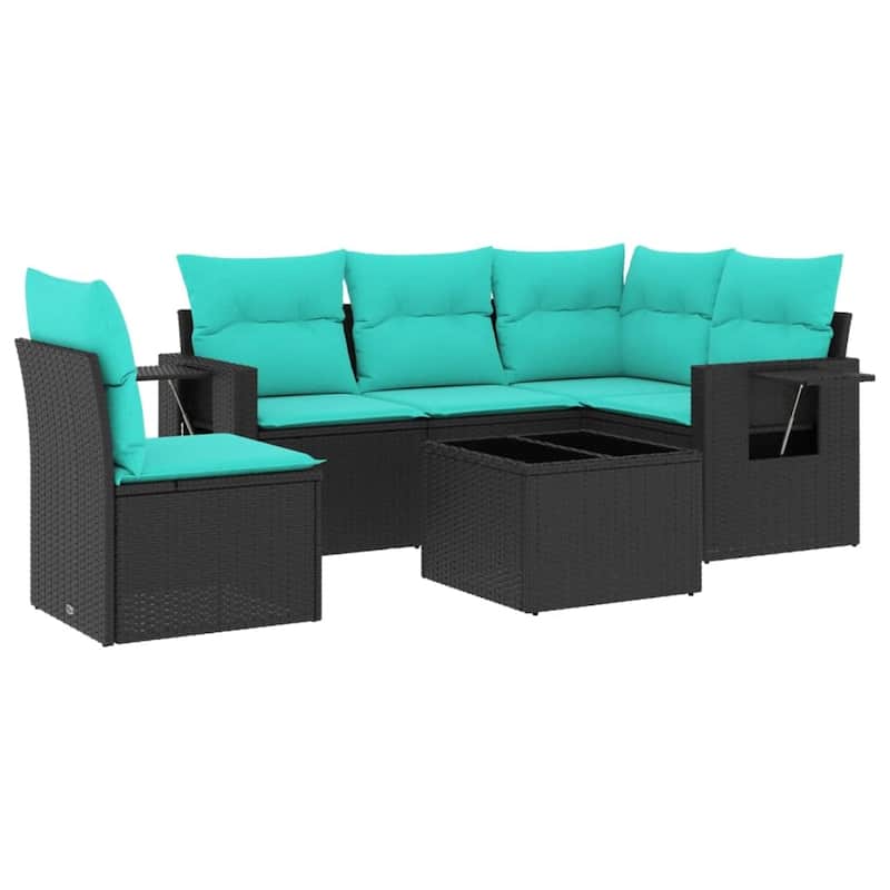 vidaXL Patio Sofa Set with Cushions Outdoor Conversation Furniture Poly Rattan - 24.4 x 24.4 x 27.2