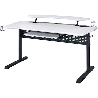 Gaming Table with USB Plugin and Headset Rack, White