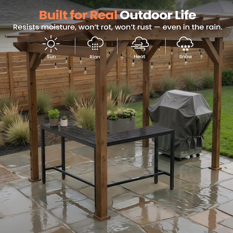 Pellebant Patio Outdoor Bar Table Rectangle Pub Table Dining Table