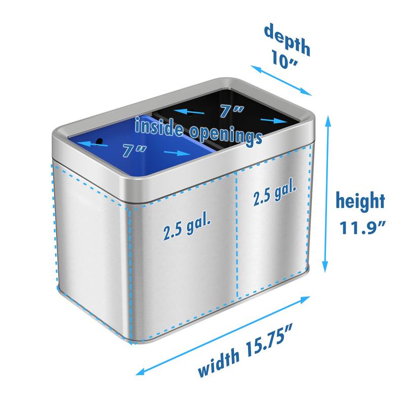 iTouchless 5.3 Gal Dual Compartment Stainless Steel Open Top Combo Bin