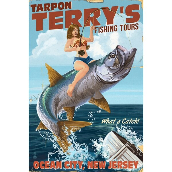 Ocean City New Jersey Deep Sea Fishing Pinup Girl Lantern Press Poster Art Print Multiple Sizes Available