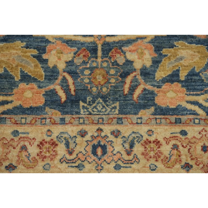 Hand Knotted Oriental 100% Wool Carpet Traditional All-Over Navy Blue & Blues Ziegler Runner Rug - 9' 10'' X 3' 2''