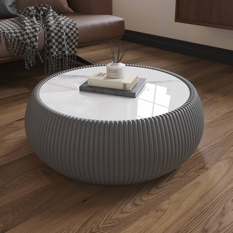 Light Sintered stone Top Drum Shape Coffee modern Sofa Table for Living Room