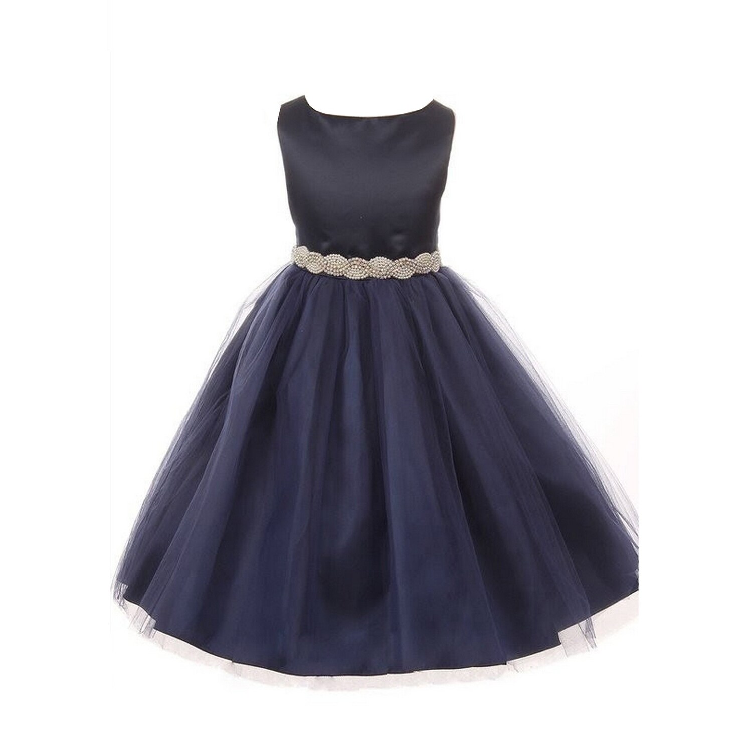 Shop Little Girls Navy Satin Tulle Pearl Rhinestone Trim Flower