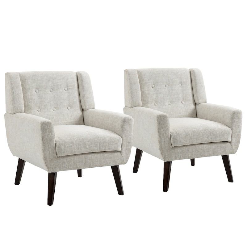 Set of 2 Modern Accent Chair Cotton Linen Upholstered Armchair for Living Room