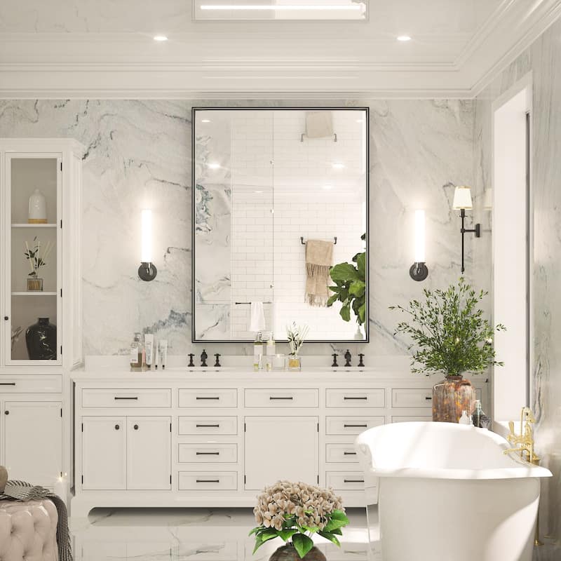 KEONJINN Modern Metal Framed Bathroom Vanity Wall Mounted Mirror
