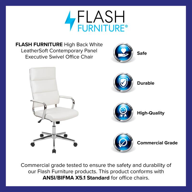 High Back LeatherSoft Contemporary Panel Executive Swivel Office Chair