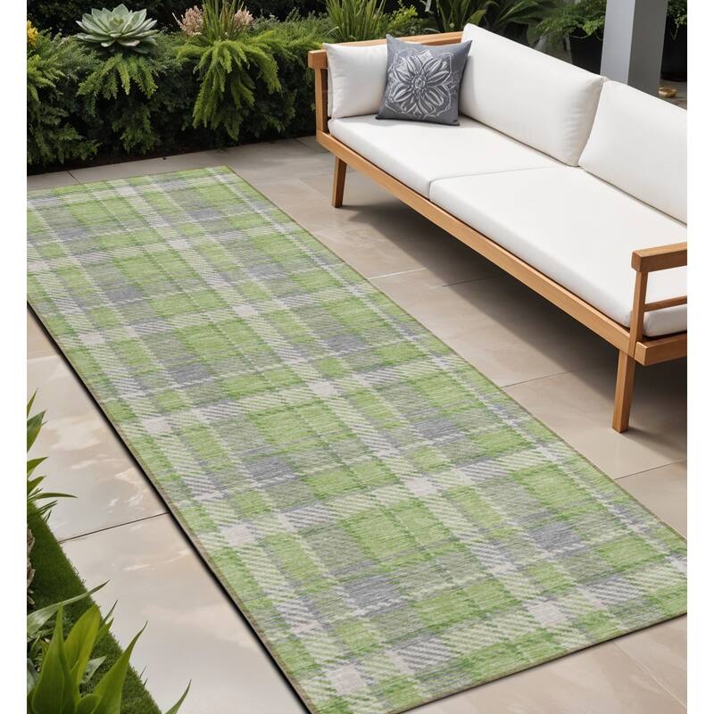 Alrilo Plaid Weather Resistant Versatile Elegance Runner Outdoor Rug - 8' Runner - Multi