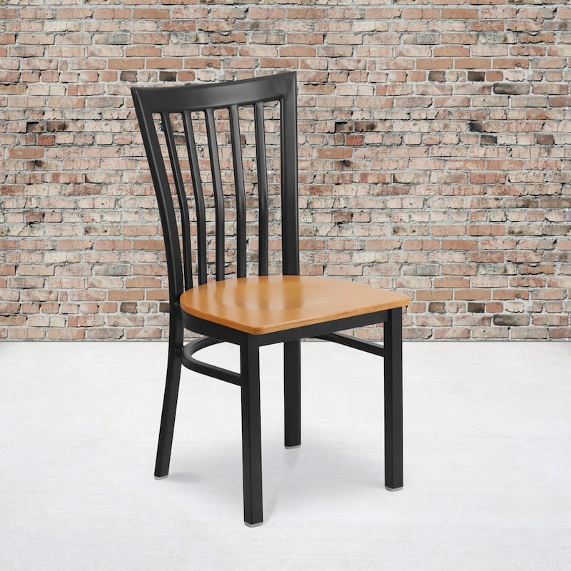 2 Pack School House Back Metal Restaurant Chair - 17.25"W x 18.75"D x 34.75"H - 17.25"W x 18.75"D x 34.75"H - natural wood seat/black metal frame