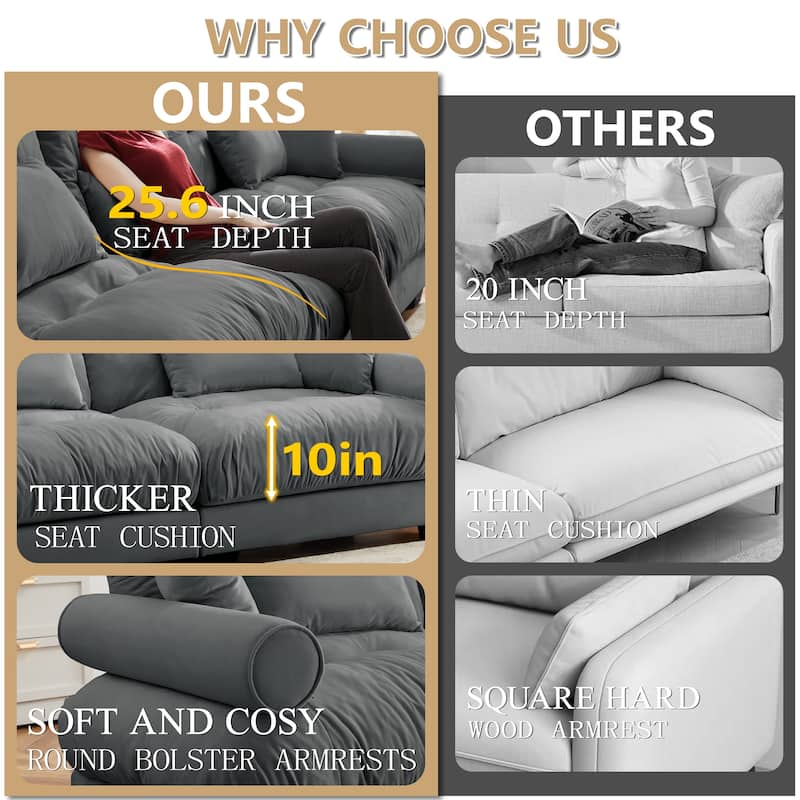 130" Oversized Velvet Modular Sofa, 3 Seater Modern Sectional Sofa with Bolstered Armrests, Upholstered Couches for Living Room