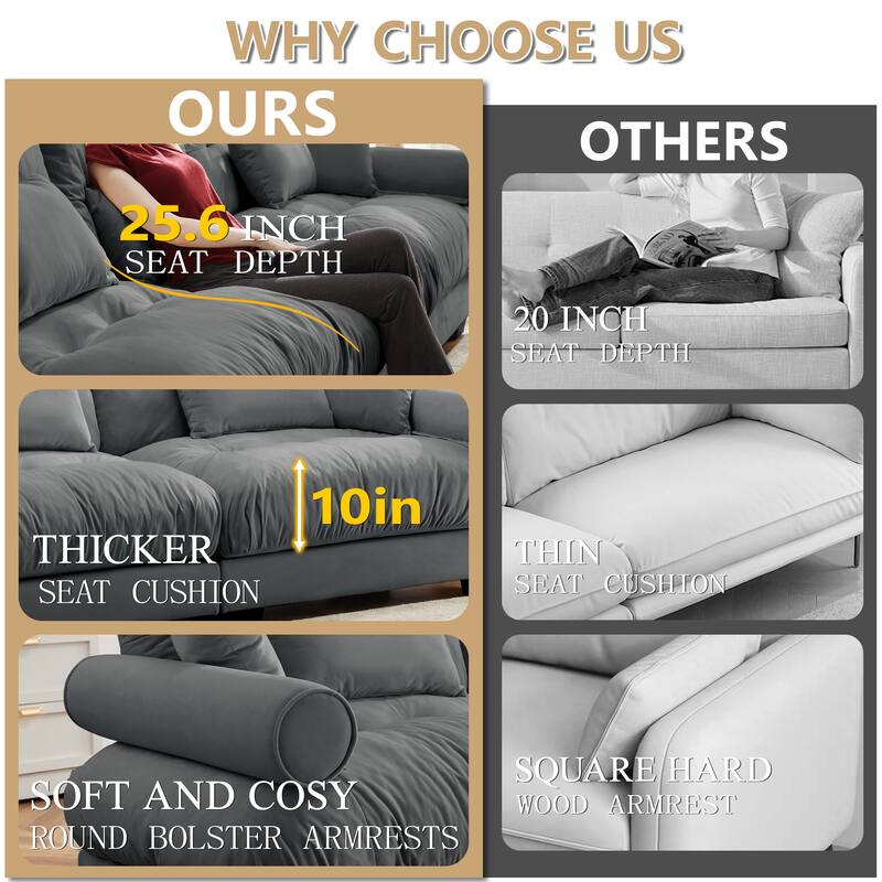 U-Shaped Velvet Sectional Sofa Set with Ottoman, 130" 3-Seater Modular Sofa withRound Armrests, Modern Upholstered Couch