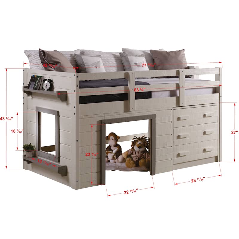 Sweet Dreams Twin-sized White/Grey Low Loft Bed