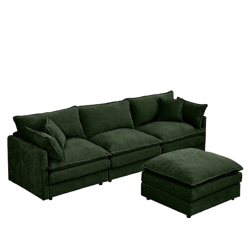 Modular Sectional Sofa, 102 Inch L Shaped Couch Set For Living Room, 3-Seater Comfy Cloud Couches With Movable Ottoman