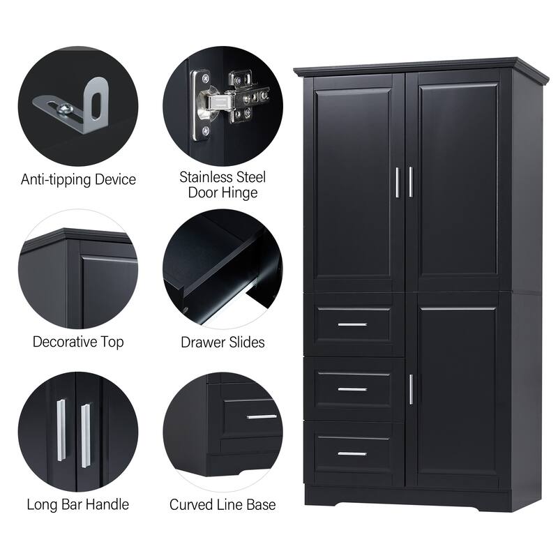 Tall and Wide Storage Cabinet with Doors for Bathroom/Office,Three Drawers - N/A