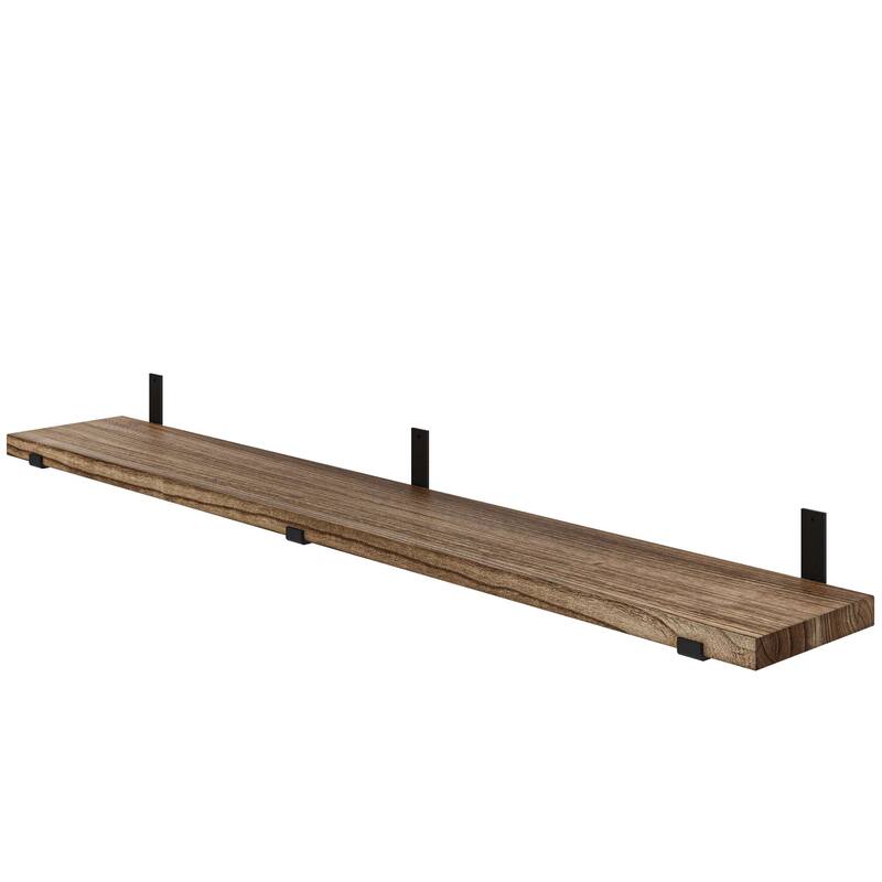 Wallniture Forte 60" or 72" Long, 11.25" Deep Floating Bookshelves, Farmhouse Shelves Living Room, 1.5" Thick, Wood, Burnt, 1 Pc