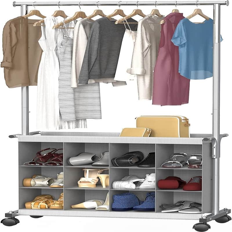 Garment Rack with 16 Shoes Organizer Grey - 58.7"D x 30.5"W x 15.1"H