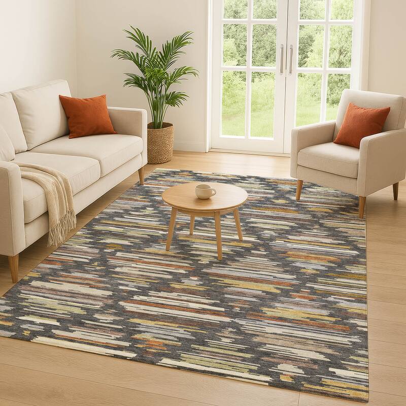 Machine Washable Indoor/ Outdoor Modern Trellis Chantille Rug