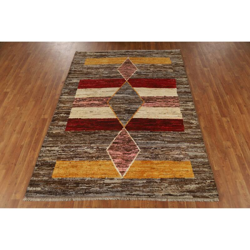 Moroccan Oriental Area Rug Hand-Knotted Wool Carpet - 5'9" x 8'2"