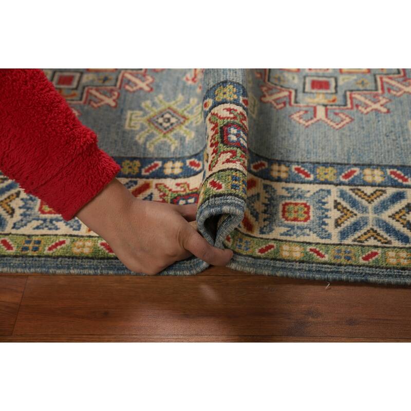 Blue Geometric Kazak Foyer Rug Oriental Handmade Wool Carpet - 2'8"x 4'1"