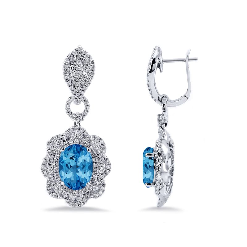 Auriya 6 3/8ct Fancy Oval-cut Topaz Halo Diamond Drop Earrings 2 3/4ctw 18k Gold