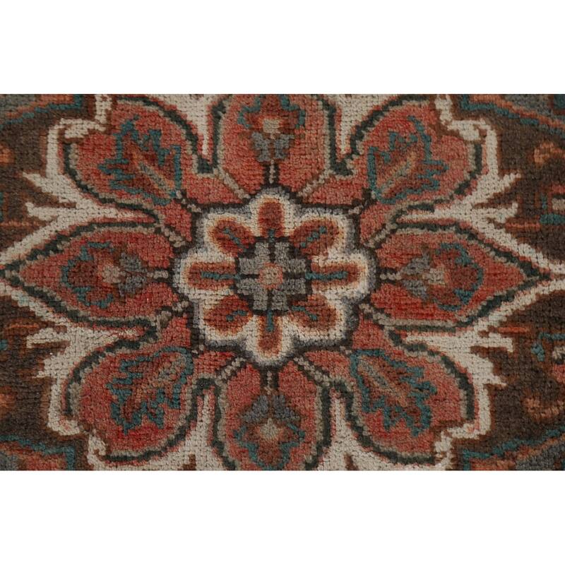 Hand Knotted Oriental 100% Wool Carpet Traditional Floral Red Heriz Area Rug - 10' 0'' X 7' 1''