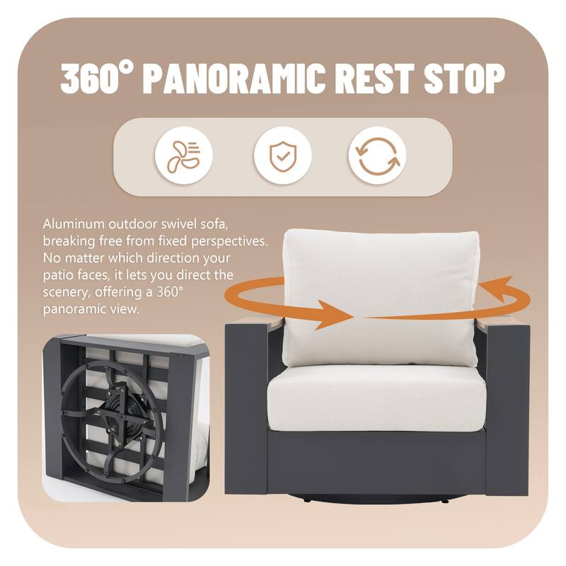 Modern Outdoor Aluminum 4-Piece Conversation Set with Thick Polyethylene Cushions