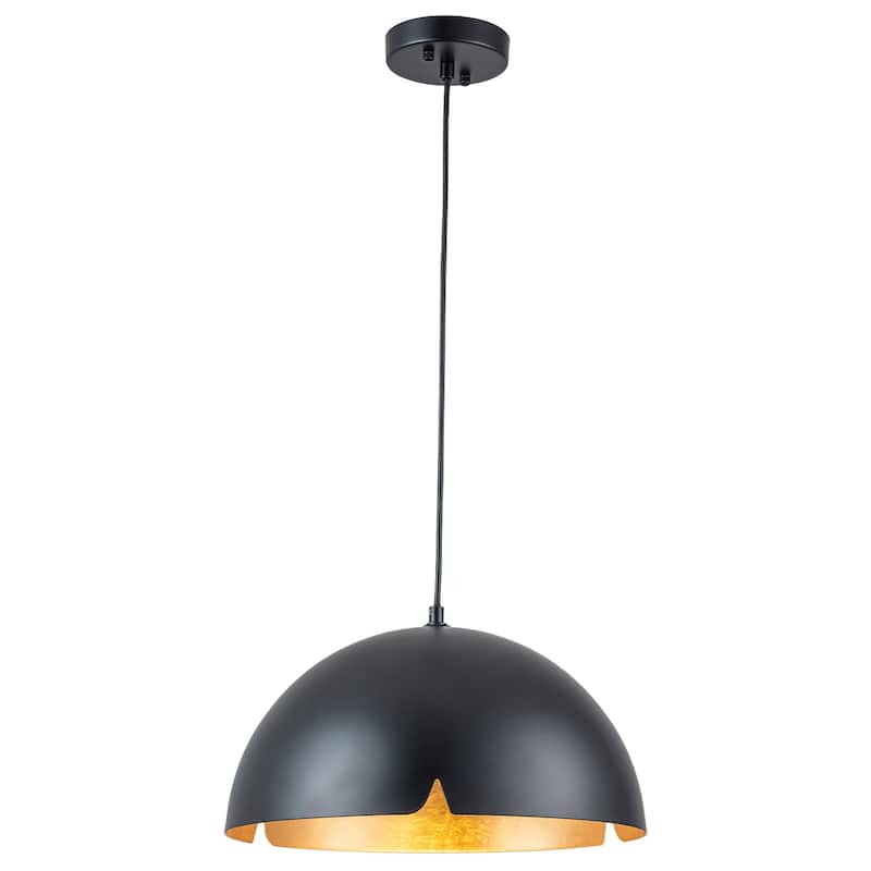 Modern 15" Iron Dome Pendant Light with Gold Foil Interior - Dia.15-in