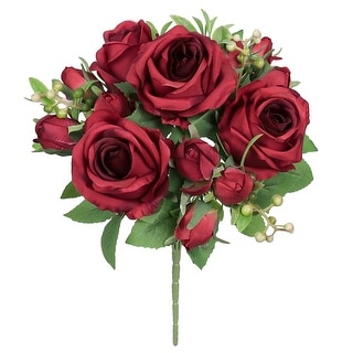 Set of 2 Red Artificial Delicate Sweet Rose Flower Stem Bush Bouquet ...