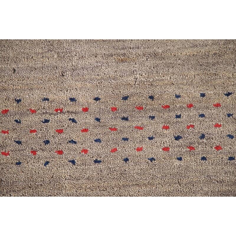 Beige Tribal Gabbeh Area Rug Hand-Knotted Wool Carpet - 8'3"x 9'10"