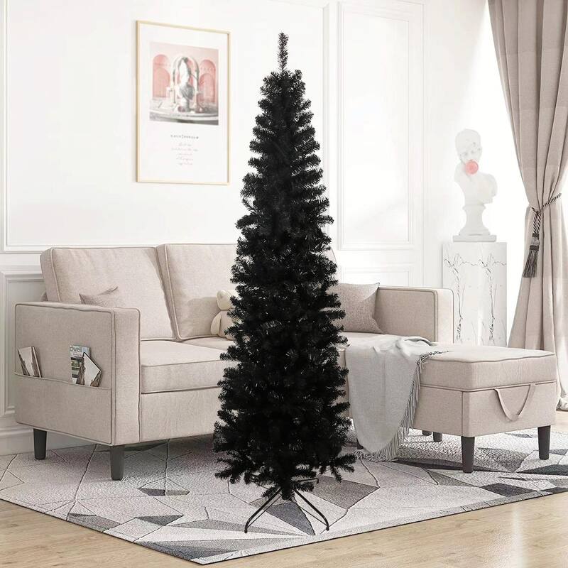 7.5ft Slim White Artificial Christmas Tree with Foldable Metal Stand