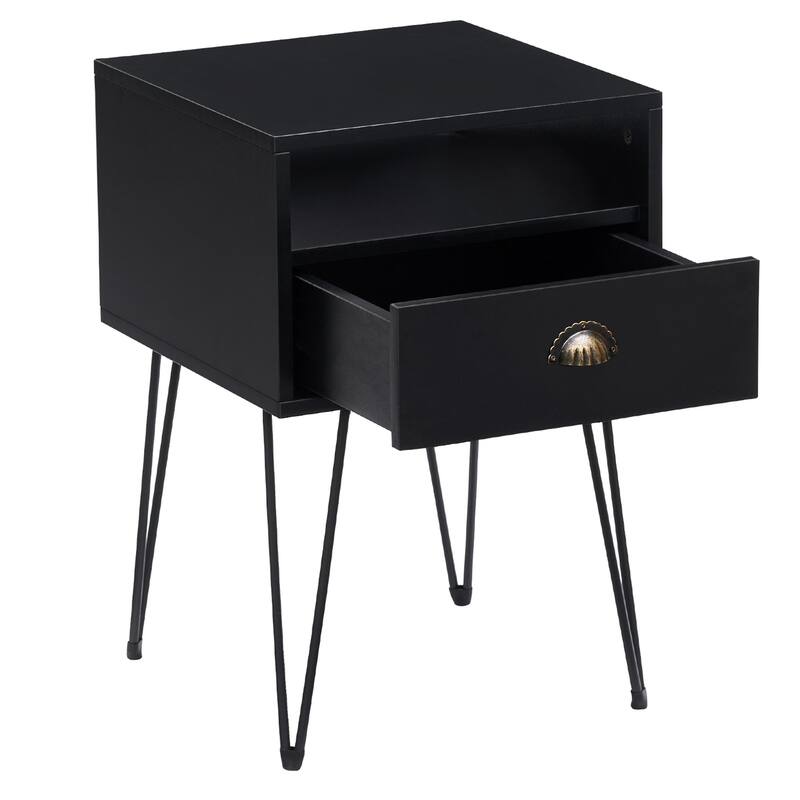 Modern Mid Century 1-Drawer Hairpin Nightstand