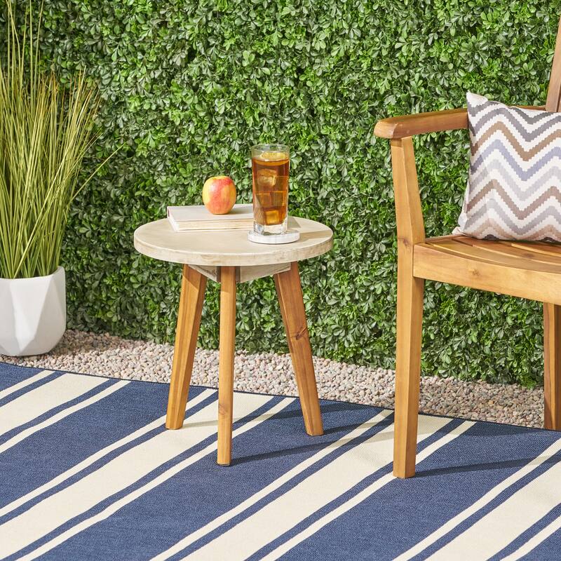 Modern Acacia Wood Side Table with Round Top and Triangular Base