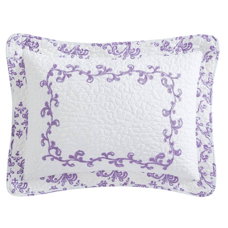 Lovely Damask Embroidered Quilted Pillow Sham
