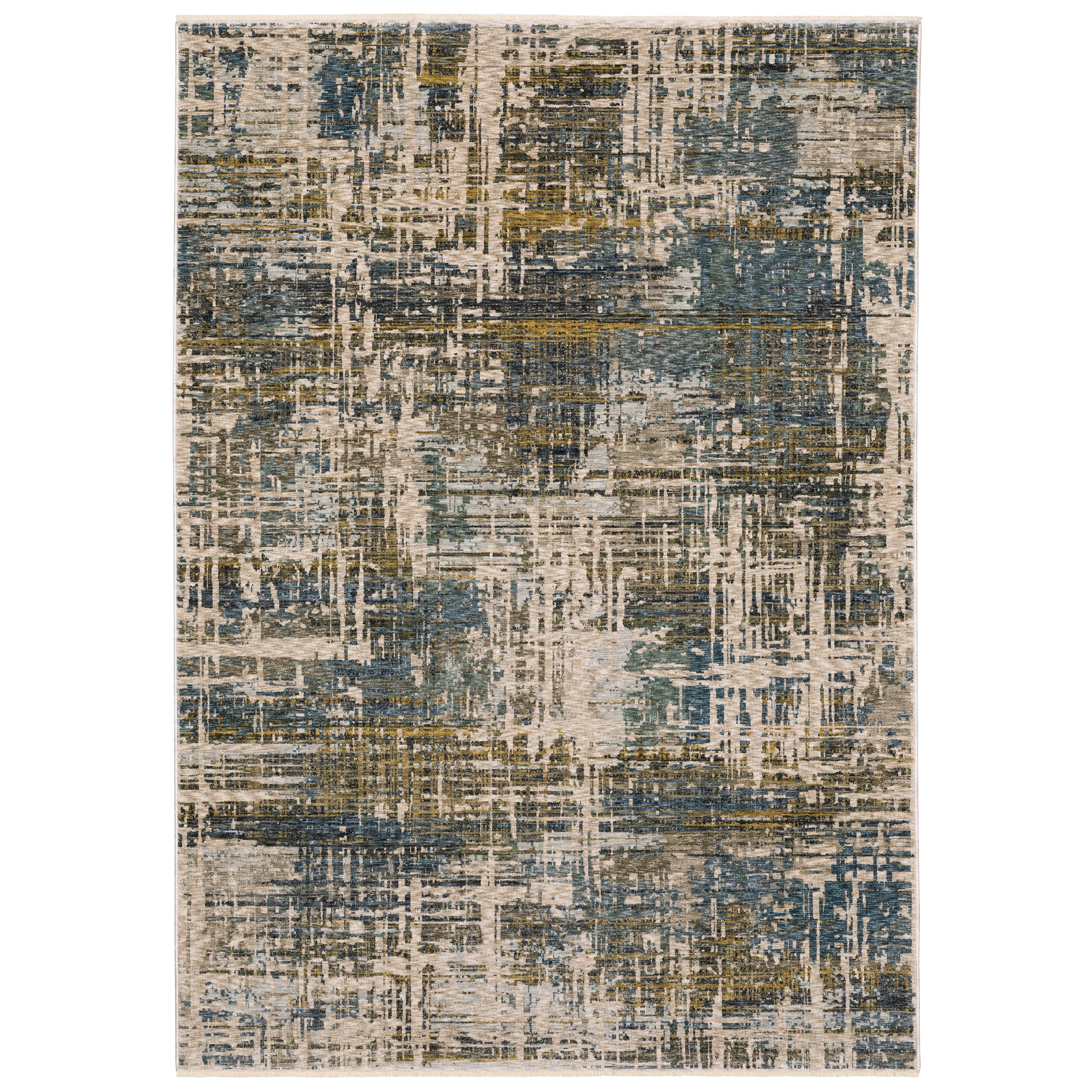 Style Haven Hendrix Abstract Etchings Blue/ Gold Fringe Edge Area Rug