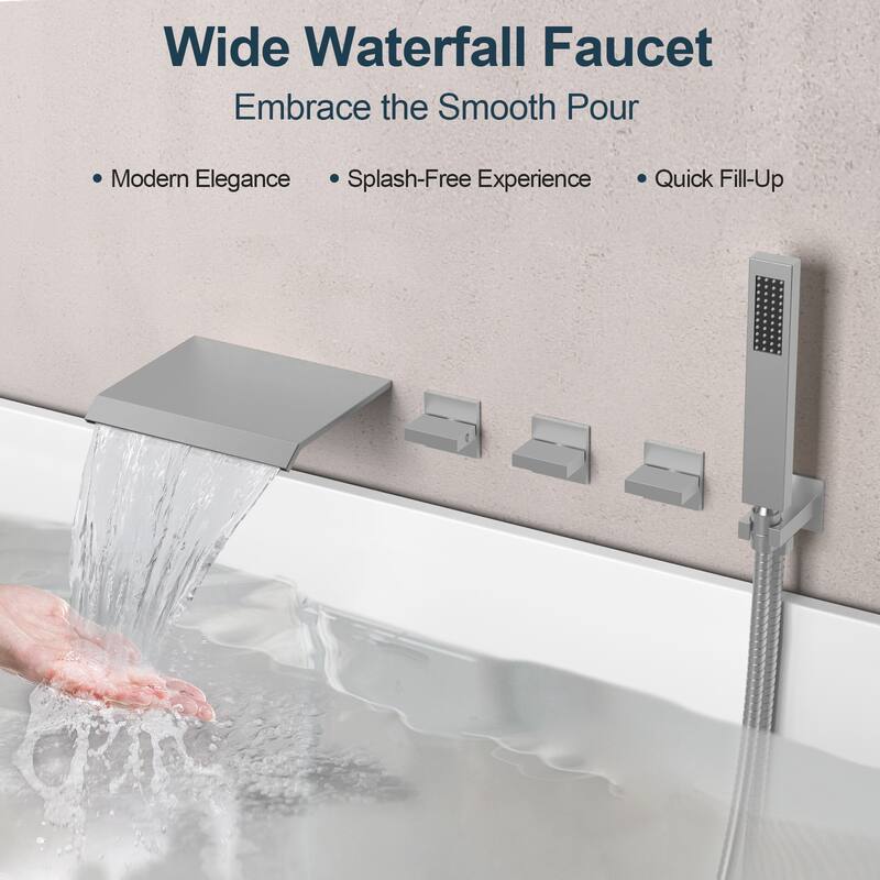 GRANDJOY Wall Mounted 3-Handle Tub Shower Faucet with Handheld Shower and Waterfall Tub Spout